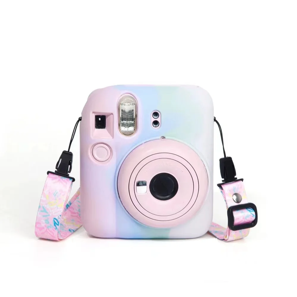 For Fuji Fujifilm Instax Mini 12 Instant Film Camera Protective Soft Silicone Cover Case Bag with Shoulder Strap Accessories