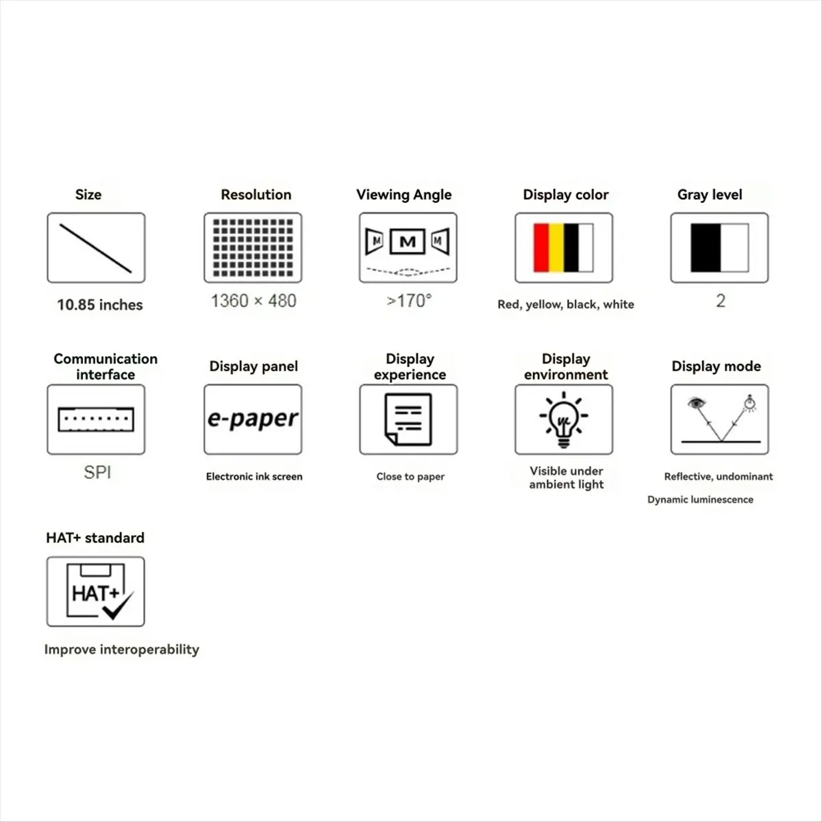 【ELEVATE LIFE】10.85 Inch Display E-Paper Red Black White Display 1360x480 SPI Interface & Low Power Consumption
