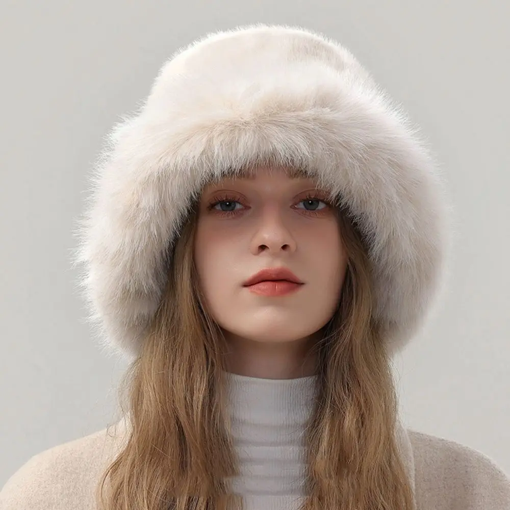 Fashion Fluffy Hat Artificial Fur Hat Imitation Fur Thickened Plush Bucket Hat Cute Fashion Winter Cap Cycling