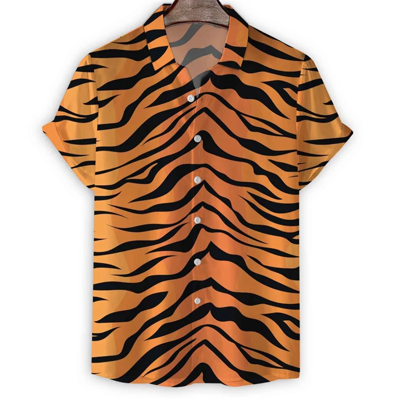 Camisa hawaiana con estampado de leopardo 3d para hombre, Blusa de manga corta con rayas de Tigre, informal, suelta, para vacaciones de verano