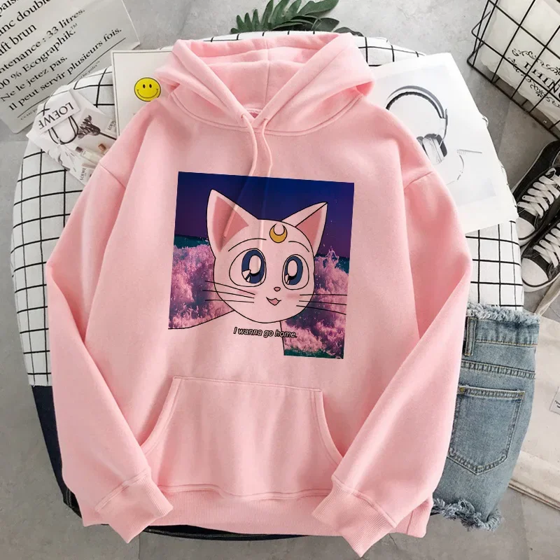 Japanese Popular Anime Pretty Soldier Sailor Moon Tsukino Usagi Print Surrounding Trend Sweater Pure Cotton Fleece Girl Pullover