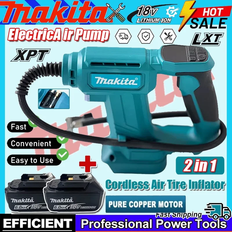 

Беспроводной воздушный компрессор Makita, портативный насос для накачки автомобильных шин с цифровым дисплеем, насос для накачки шин с питанием от аккумулятора 18В.