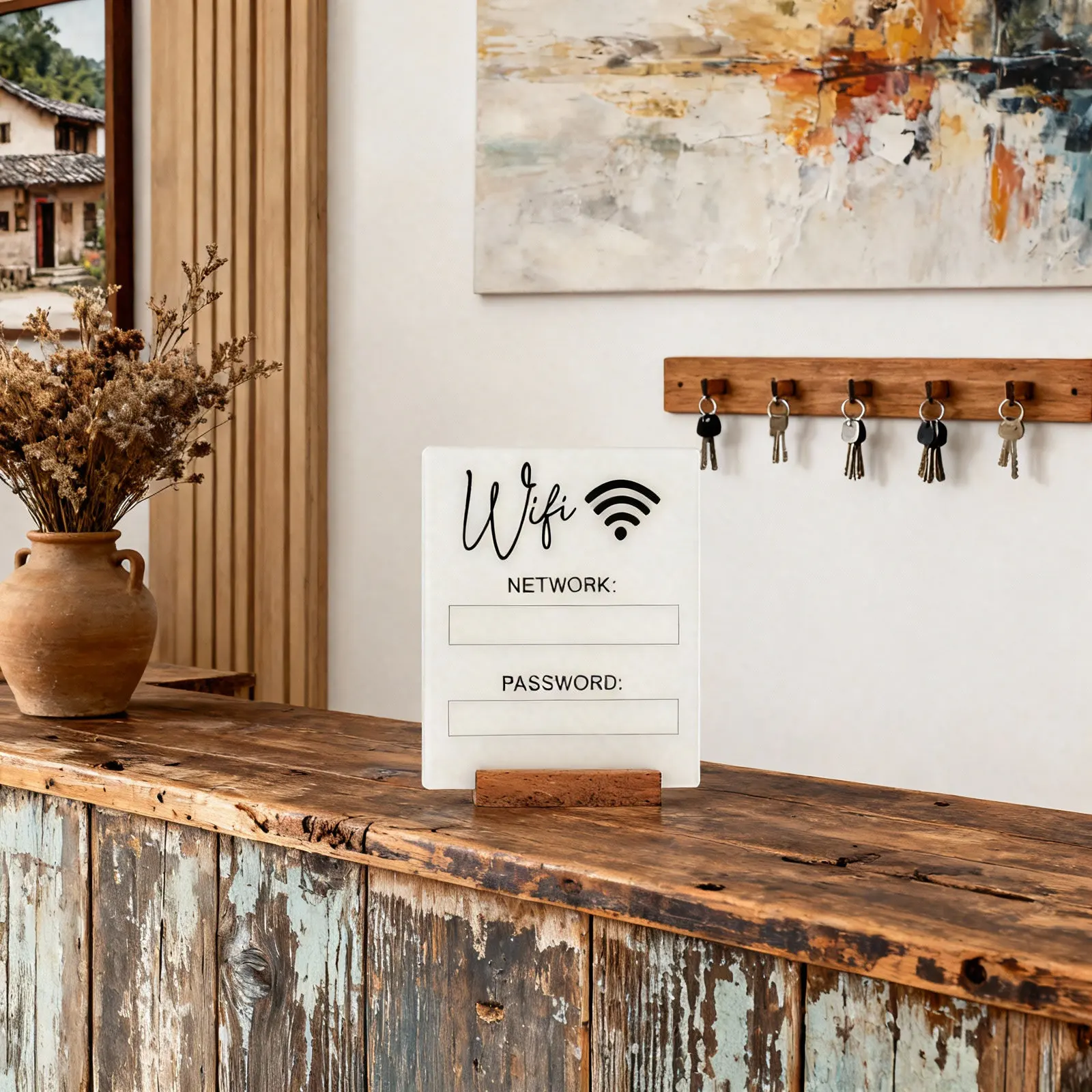 

Акриловая табличка с паролем Wi-Fi в современном дизайне для офиса, ресторана, гостевой комнаты, настольная информационная доска