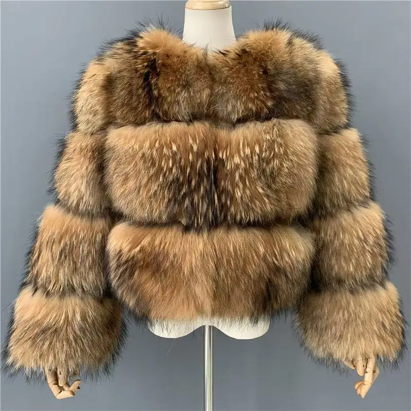 Jaxmonoy Real Raccoon Fur Coat Women Winter Warm Natural Fur Jacket 2023 Ladies Fashion Outwear Luxury Design Female Autumn