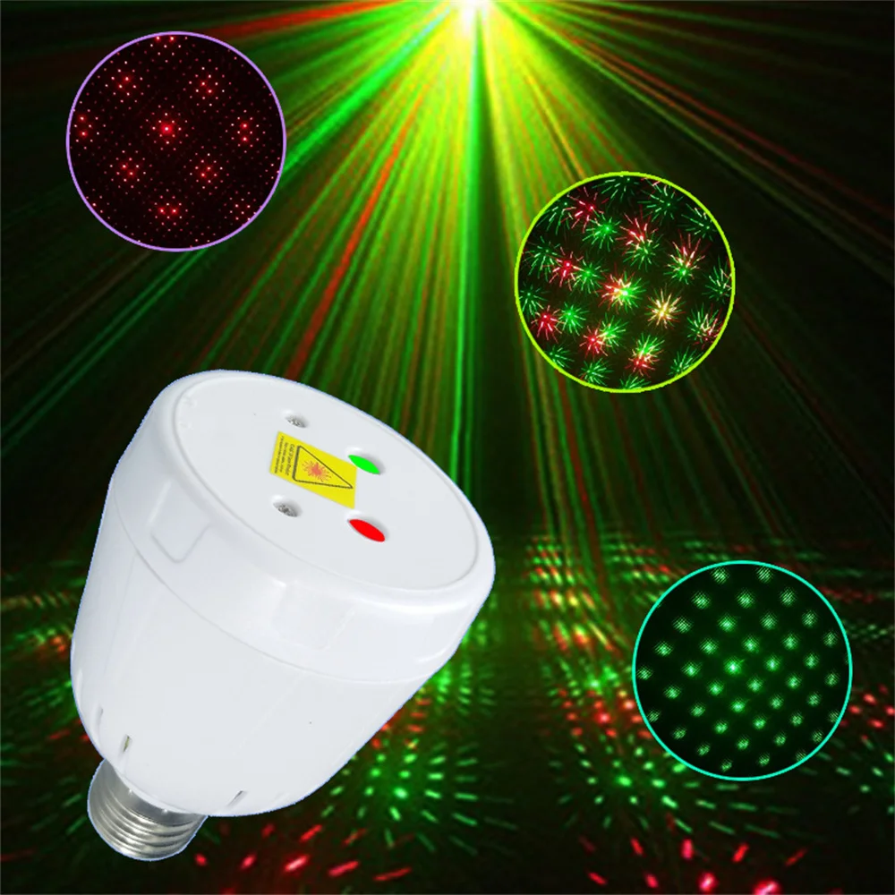 Lumière laser LED rouge et verte, lampe de nuit ciel étoilé activée par le son, projecteur pour fête de mariage, KTV, bar, AC 100-240V, base E27