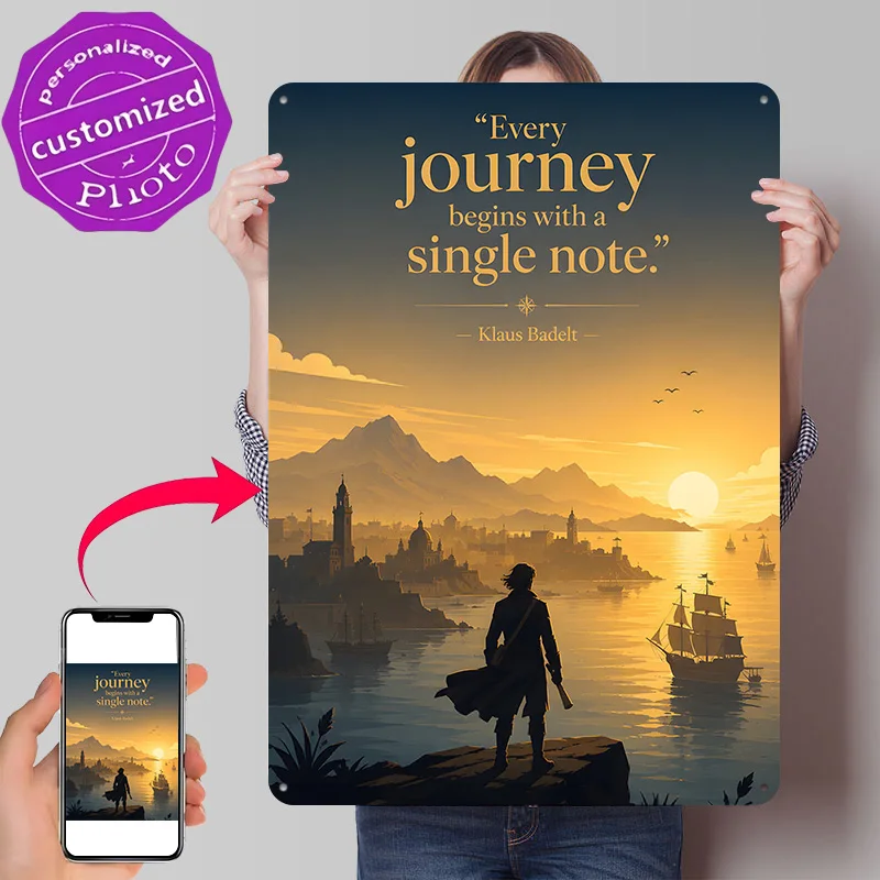 Journey Begins With a Single Note 3D Texture Printed Poster Custom Vintage Metal Tin Plate Sign for Wall Art Garage Accessories