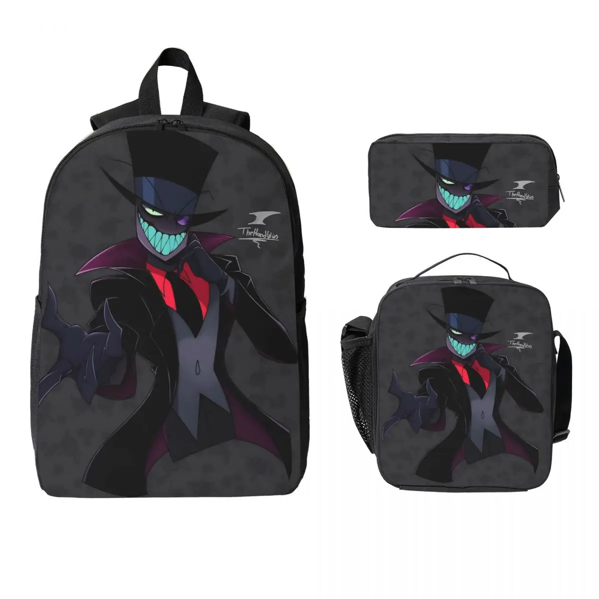 3Pcs Villainous Comdy Prints Backpack Set for Girls Boys Pen Bags Bookbag Sets with Lunch Box For School Students Daypack