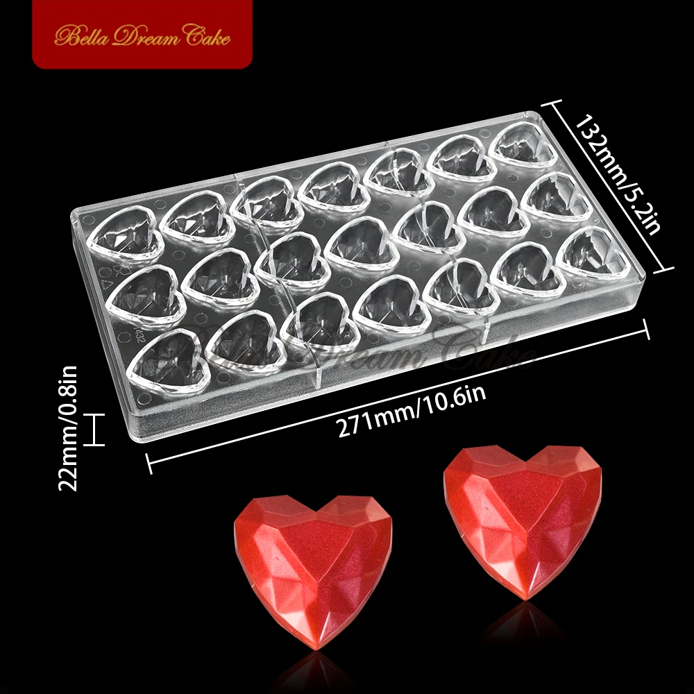 Moule à Chocolat en Polycarbonate à 21 Cavités en Forme de Cœur de Diamant, Outil de Décoration de Gâteaux, pour Bonbons, Dessert, Mousse, Jour de Léon, à Faire Soi-Même