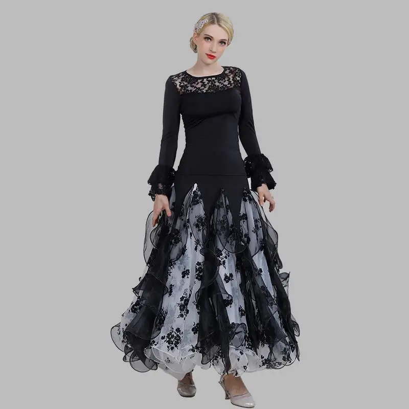 Printed National Standard Dance Skirt New International Style Of Ballroom Dance Skirt  For Women Waltz Performance Costume