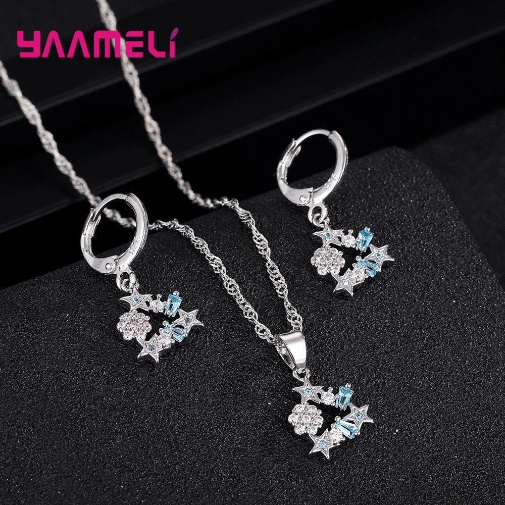 Schönes Geschenk für Freundschaft fein Sterling Silber österreich ischen Kristall Sterne Anhänger Halskette Ohrringe Kette Hochzeit Schmuck Set