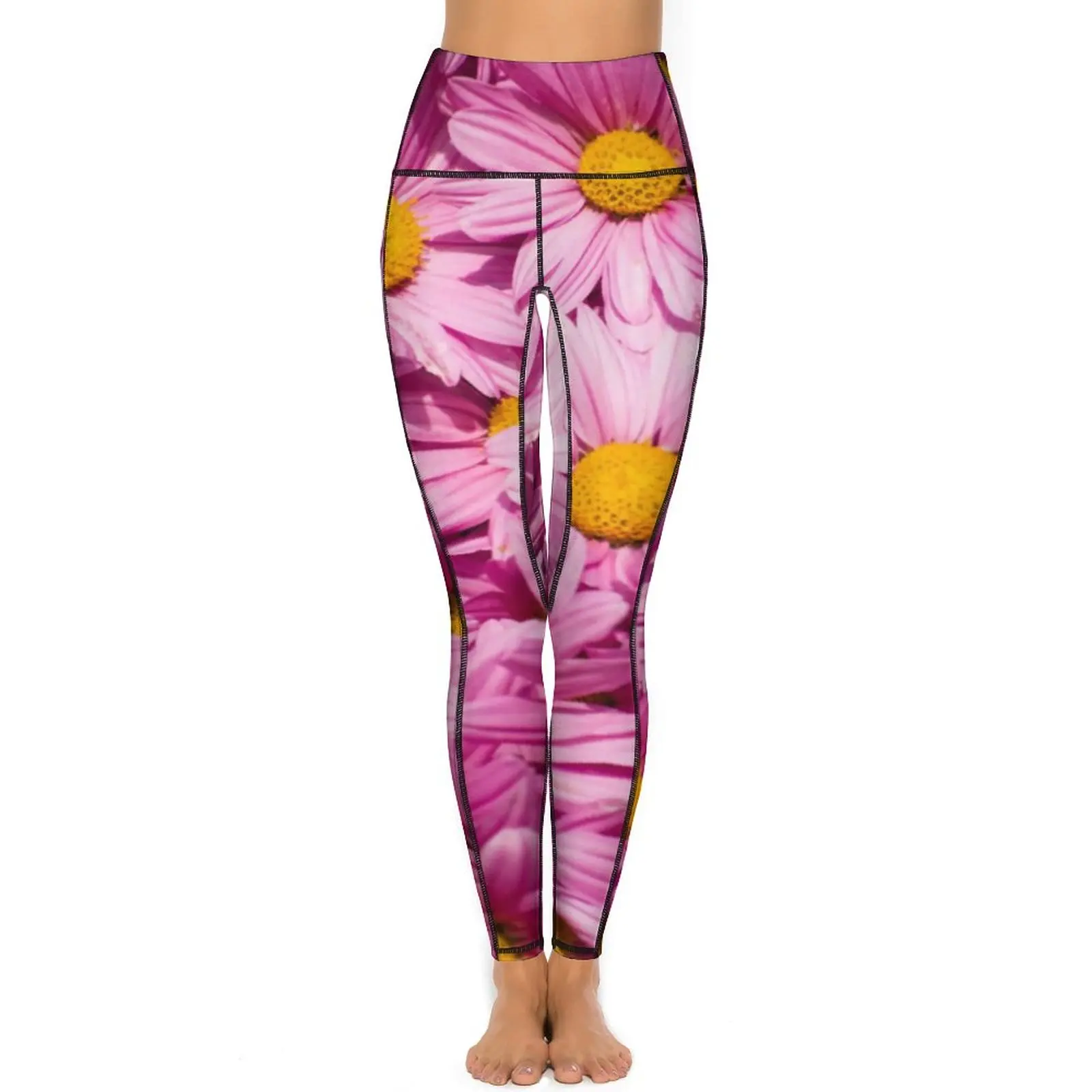 Pink Daisy Print Yoga Pants Women Beauty Floral Leggings Sexy High Waist Sweet Yoga Sports Tights Stretch Pattern Gym Leggins