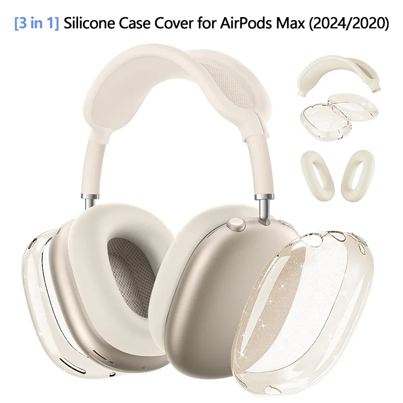 

New for AirPods Max/2 Starlight Color Silicone Protective Cover TPU Transparent Case 3 Piece Set Anti Fall and Dust-proof