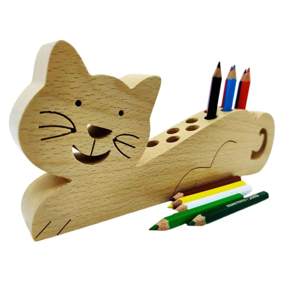 

Wooden Cat Crayon Holder 11 Holes Marker Pen Holders Pencil Organizer Display Stand Home Desktop Decoration Christmas Gift