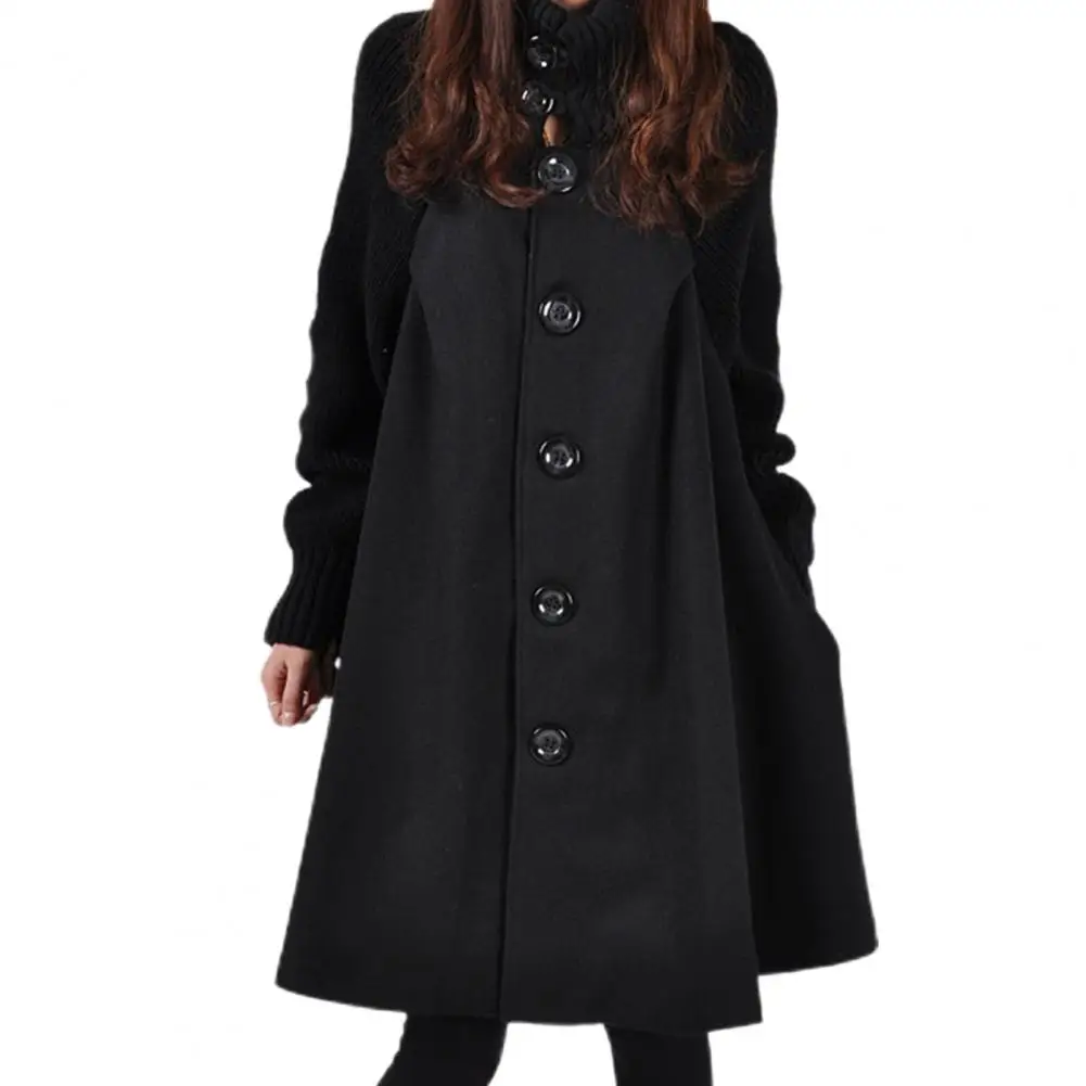 Women Coat A line Single breasted Loose High Collar Big Buttons Neck Solid Color Plus Size Autumn Coat for Work