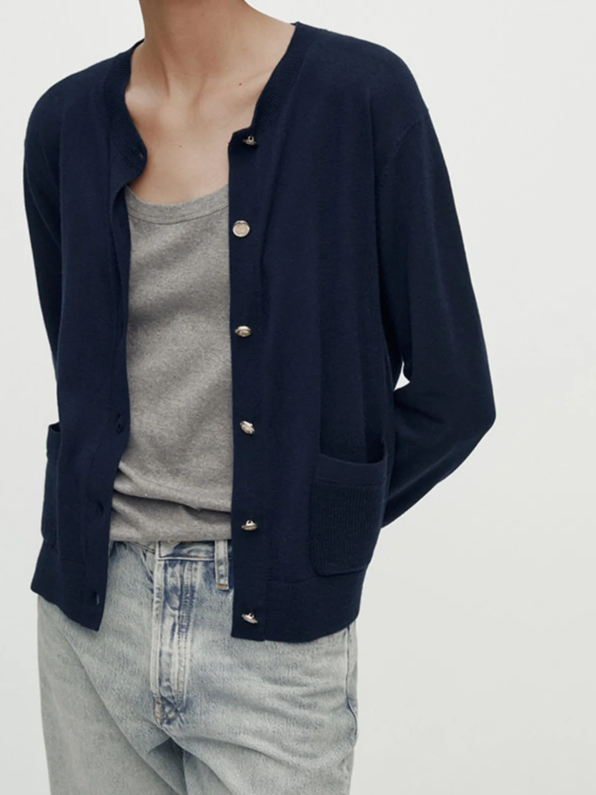 

Женский вязаный кардиган MD с открытым передом, тонкая верхняя одежда, однотонный, с круглым вырезом, длинными рукавами, укороченный, осень 2023