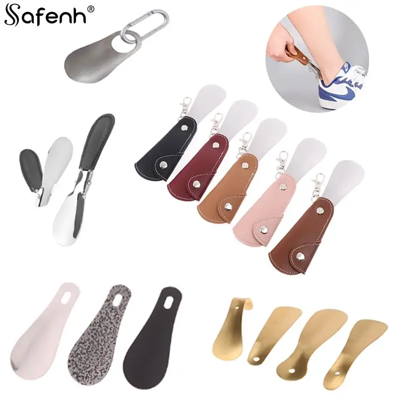 

Stainless Steel Shoe Lifter Hanging Deduction Shoehorn For Keychain With Leather Cover Lazy Household Shoehorn For The Elderly