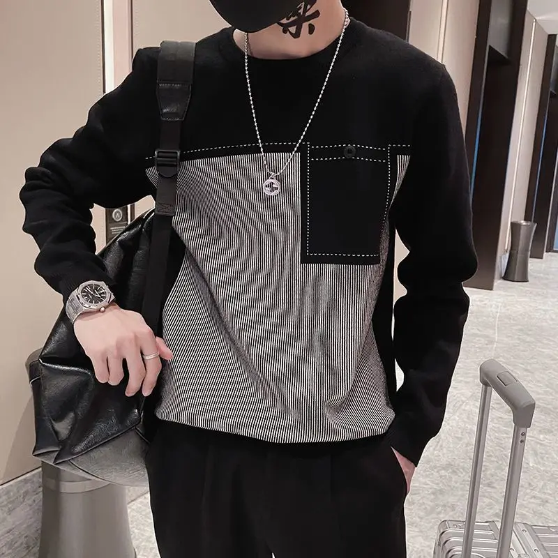 Fashion Printed Button Spliced Pockets Striped T-Shirt Men\'s Clothing 2022 Autumn New Oversized Casual Pullovers Loose Tee Shirt