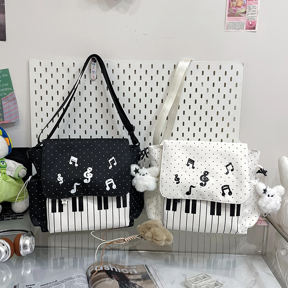 Large Capacity Piano Keyboard Tote Bag Women's Student Backpack  Design Music Element Soft Nylon Shoulder Bag Handbag