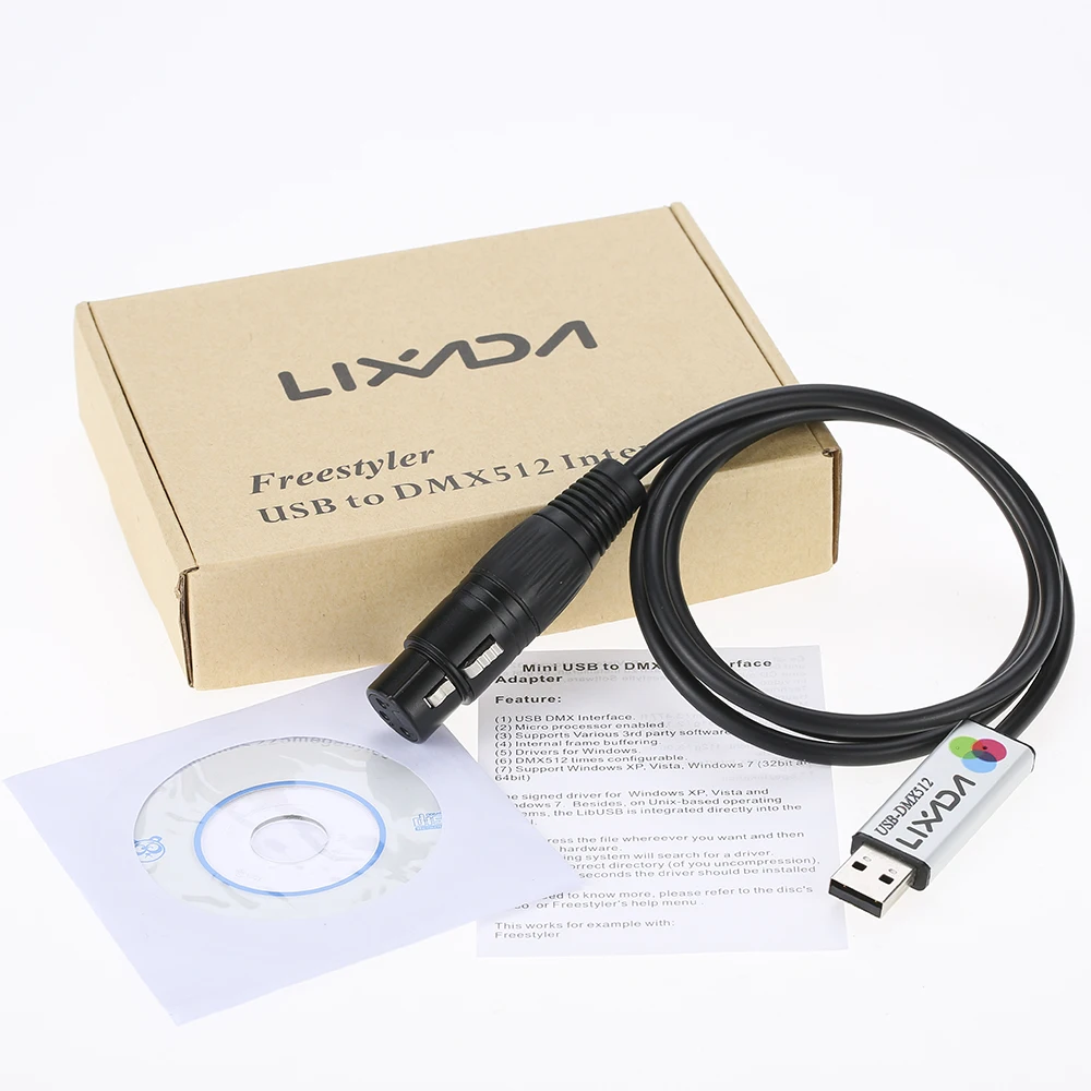 Lixada USB to DMX Interface Adapter LED DMX512 Computer PC Stage Lighting Controller Dimmer