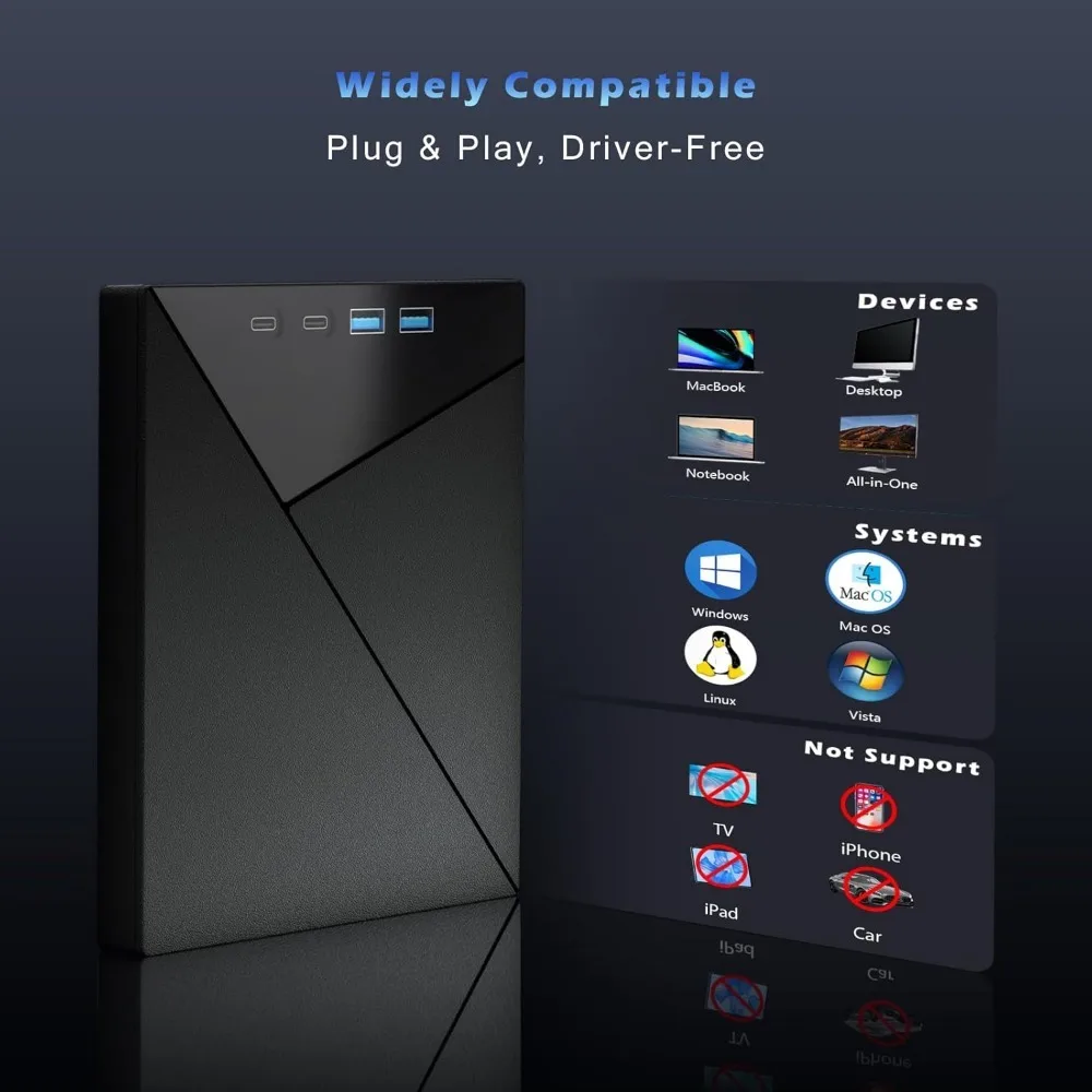 محرك بلو راي خارجي 7 في 1 USB3.0 Bluray Burner CD DVD +/-RW Player مع منافذ SD/TF محرك الأقراص الضوئية 4k متوافق مع Windows