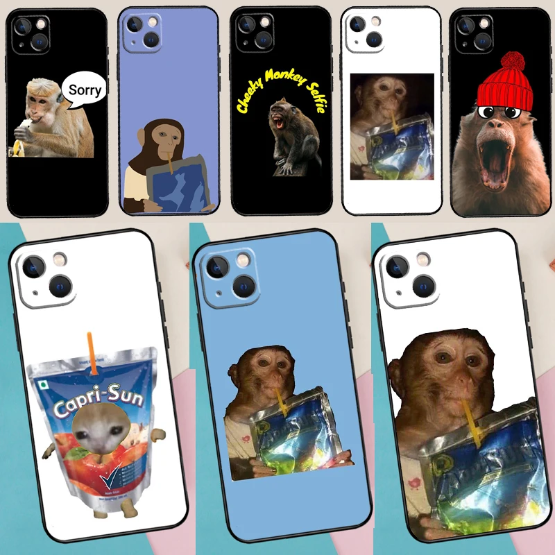 Фото Чехол для телефона с мемом «Обезьяна пьет капри» для iPhone 16 Pro Max, 15, 14 Plus, 11, 12, 13, 17 Pro Max, 12, 13 Mini, 16e, 17 Air - фото товара