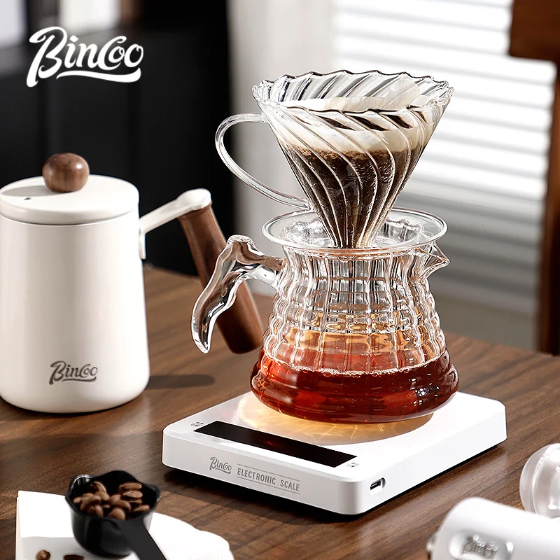 Bincoo Hand-Brewed Coffee Sharing Pot Glass Handle Glass Filter Cup Spiral Pattern High Temperature Resistant Coffee Utensil Set