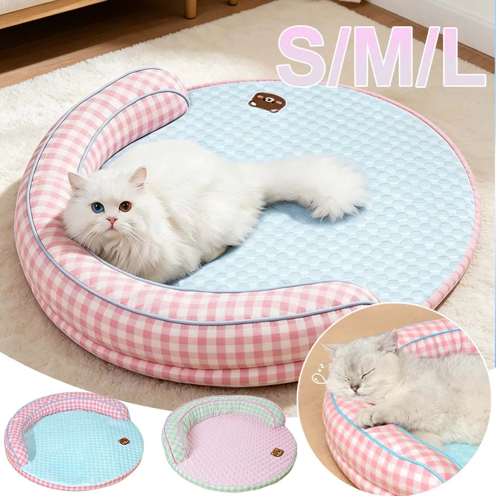 

Removable Pet Cooling Bed Breathable Soft Dog Sleeping Pad Neck-protecting Dirt-resistant Kitten Puppy Cushion for Home Cat Shop