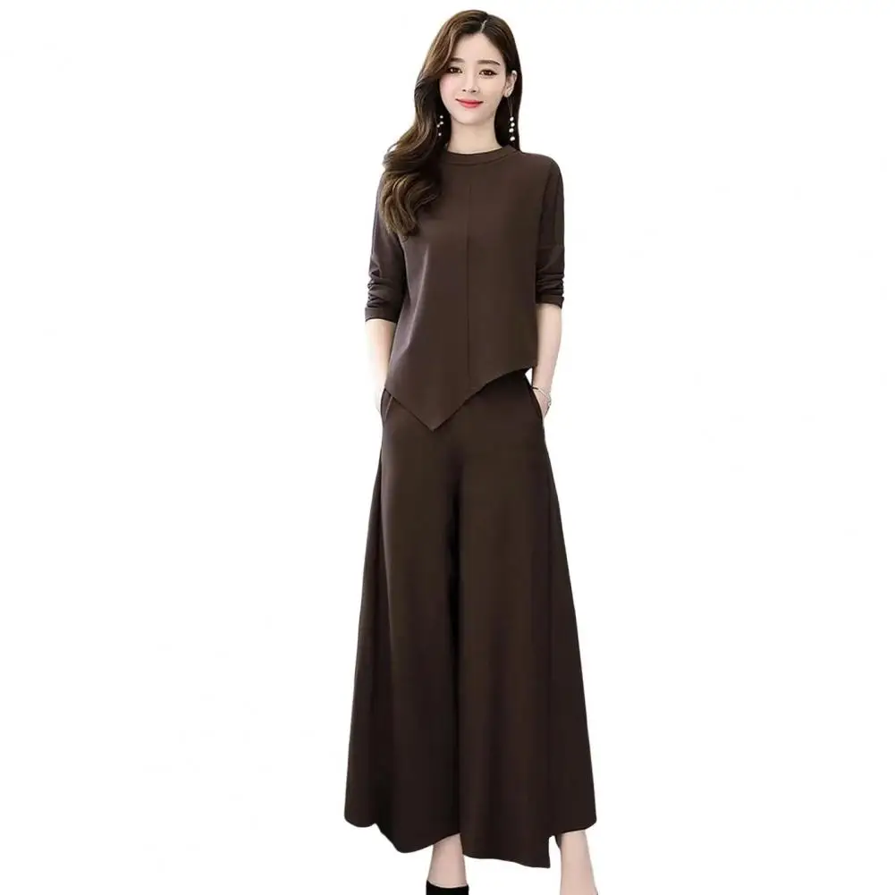 Women Irregular Design Top Pants Set Women Top Pants Suit Stylish Women's Top Pants Set with Irregular Hem for Fall for Wear