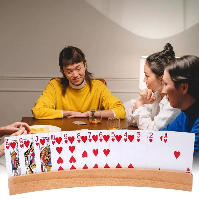 Juego de soporte de cartas curvadas de madera para niños, Base de póker manos libres, accesorios de juegos de cartas para fiesta, 2/3/4 piezas