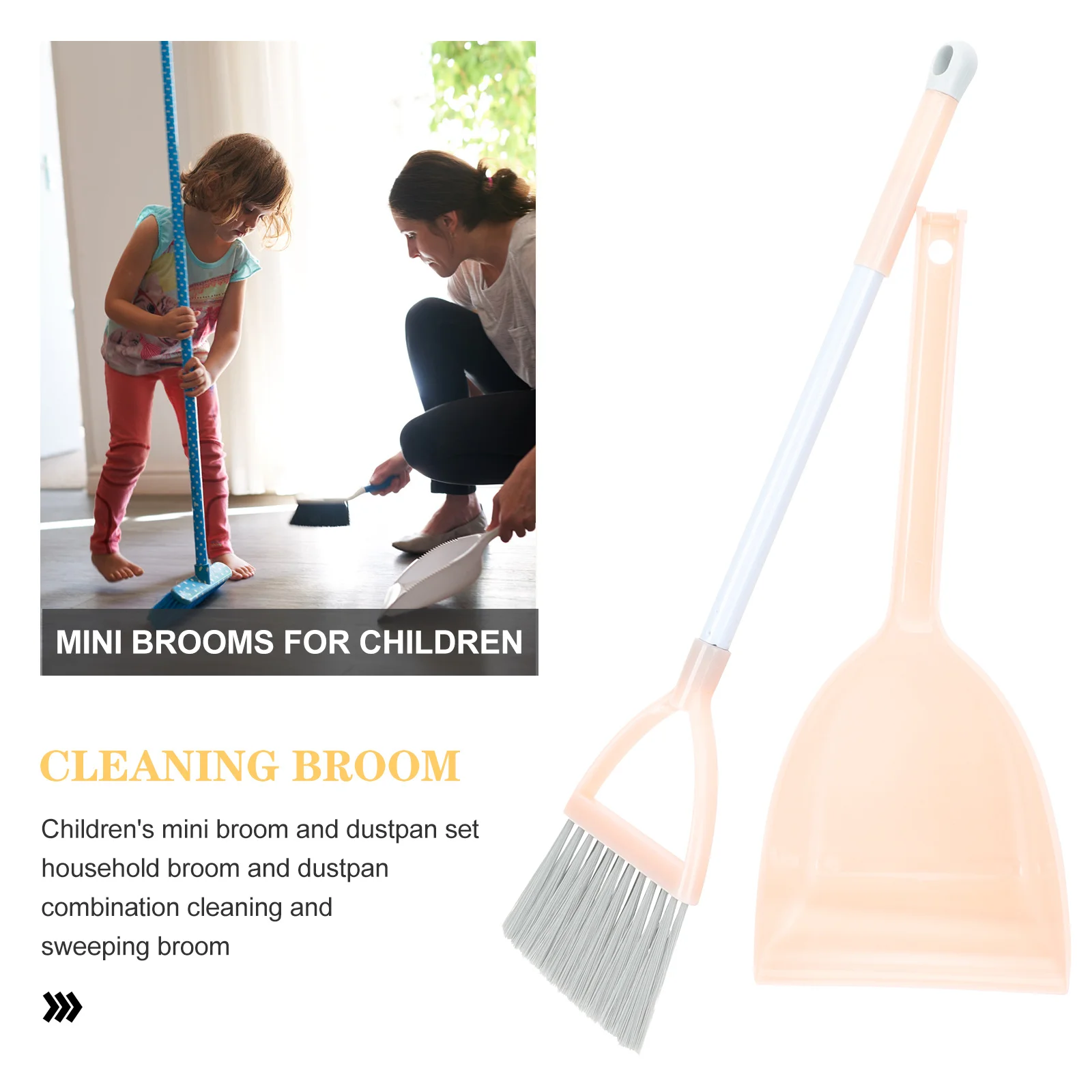 1Set Small Broom and Dustpan Set for Children Smooth Safe Non-Deformable Desktop Cleaning Tools for Toddler Housekeeping