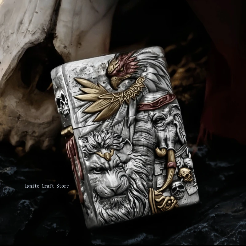 

Lion Camel Ridge Series 3D рельефная инкрустированная топливная зажигалка, резная ветрозащитная зажигалка для шлифовального круга, аксессуары для сигарет, мужской подарок
