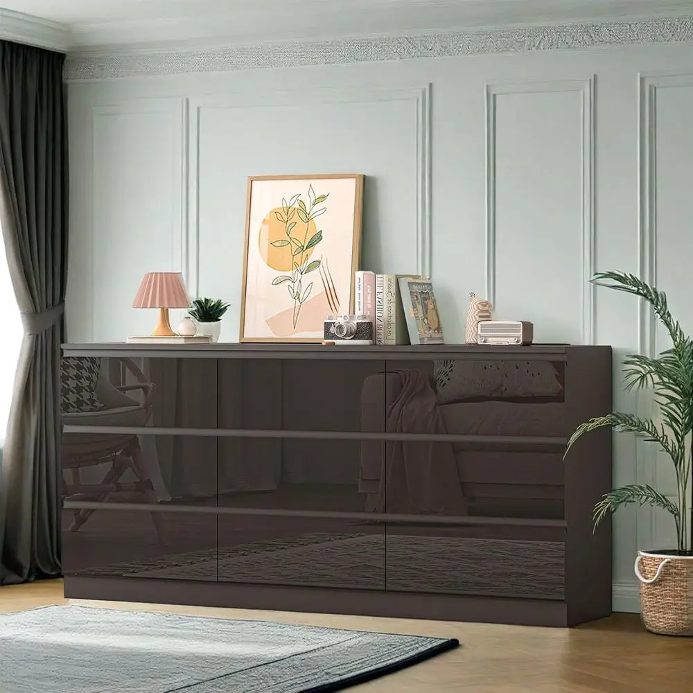 

70 Long High Gloss Double Dresser with Charging Station, Bedroom or Living Room Furniture