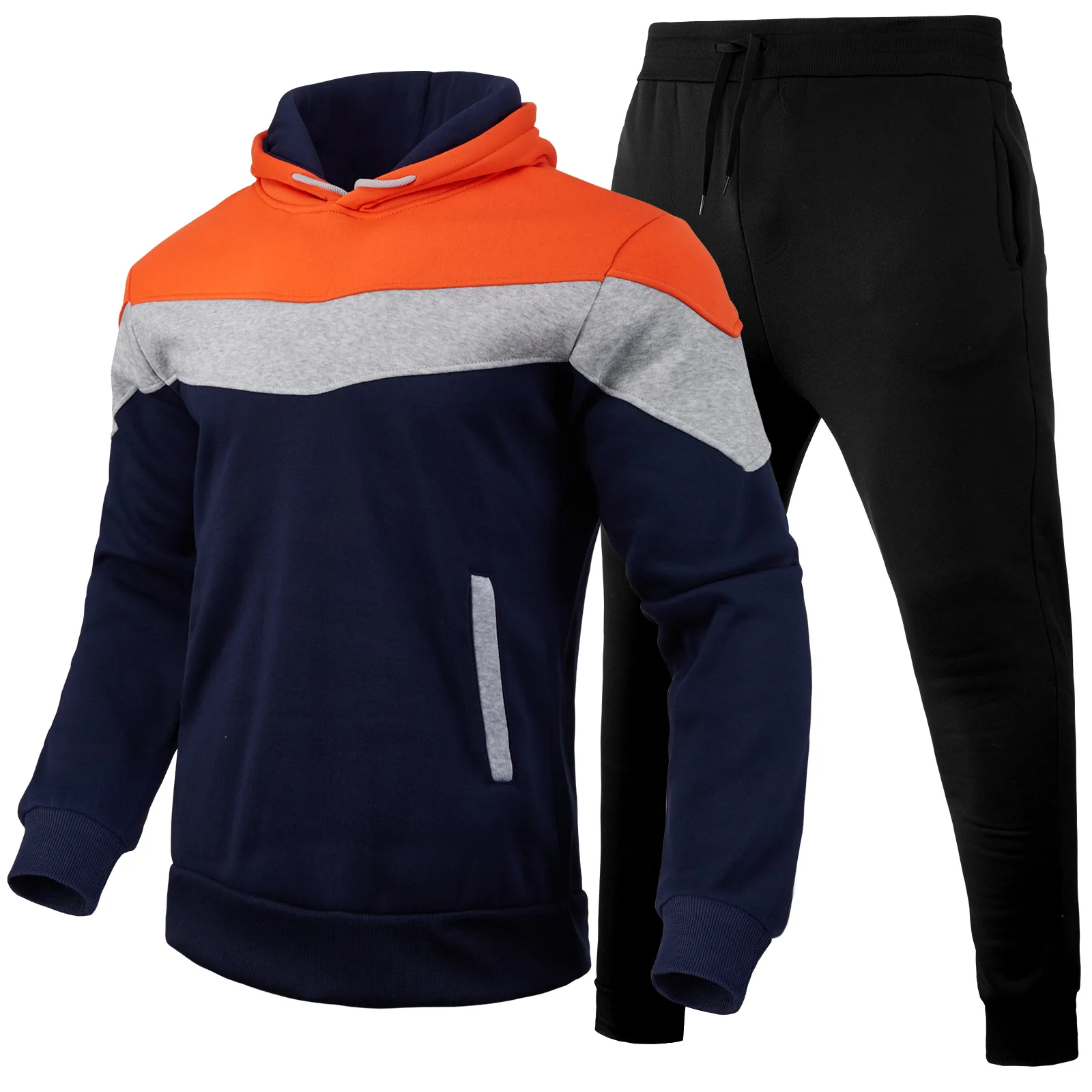 Autumn and winter sports hoodie set men\'s 3 color block hoodie, sportswear set hoodie and pants