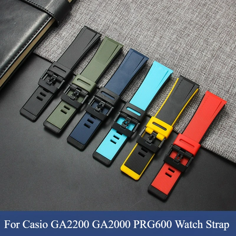 For Casio GA2200 GA2000 PRG600 Ventilated Resin Watch Strap Light Blue Black Yellow Anti Microbial and Easy To Clean Design 24m