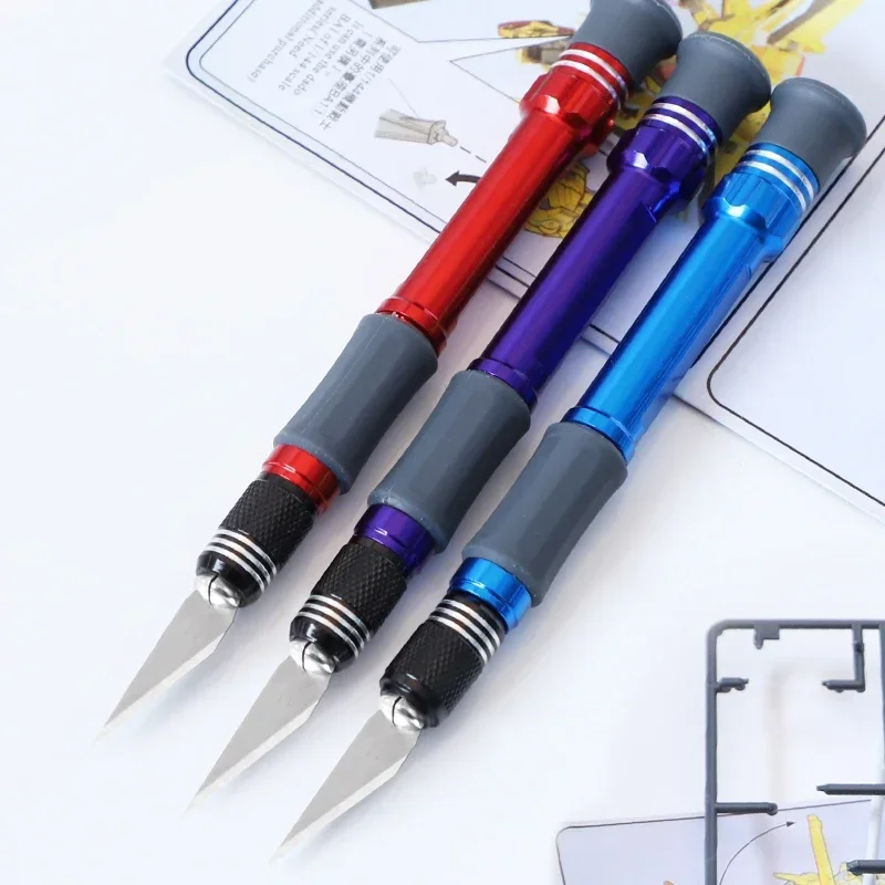 1pc Craft Knife Aluminum Alloy Rod Soft Grip Hobby Knife with 4pcs Spare Blades Engraving Carving Knife Pen for Modeling Carving