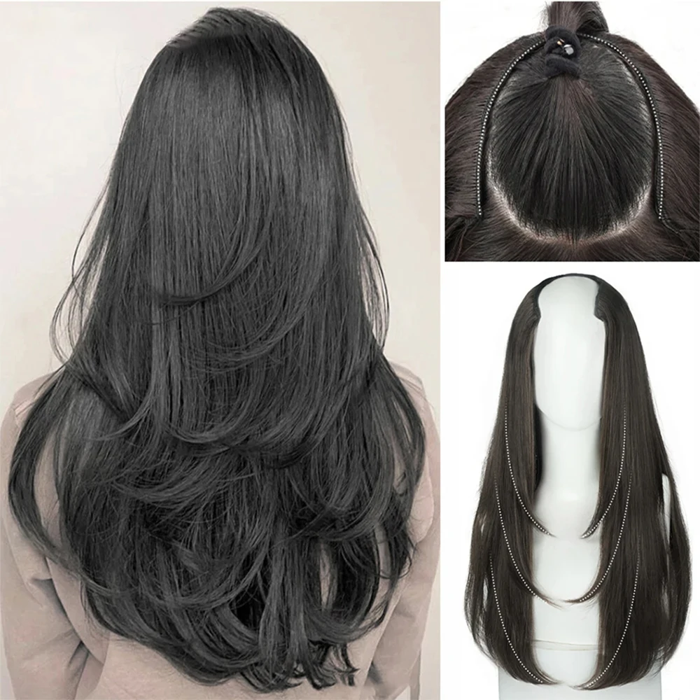 U-shaped Synthetic  long straight  wigs Clip In Hair Extensions False Hair  HairPieces for women