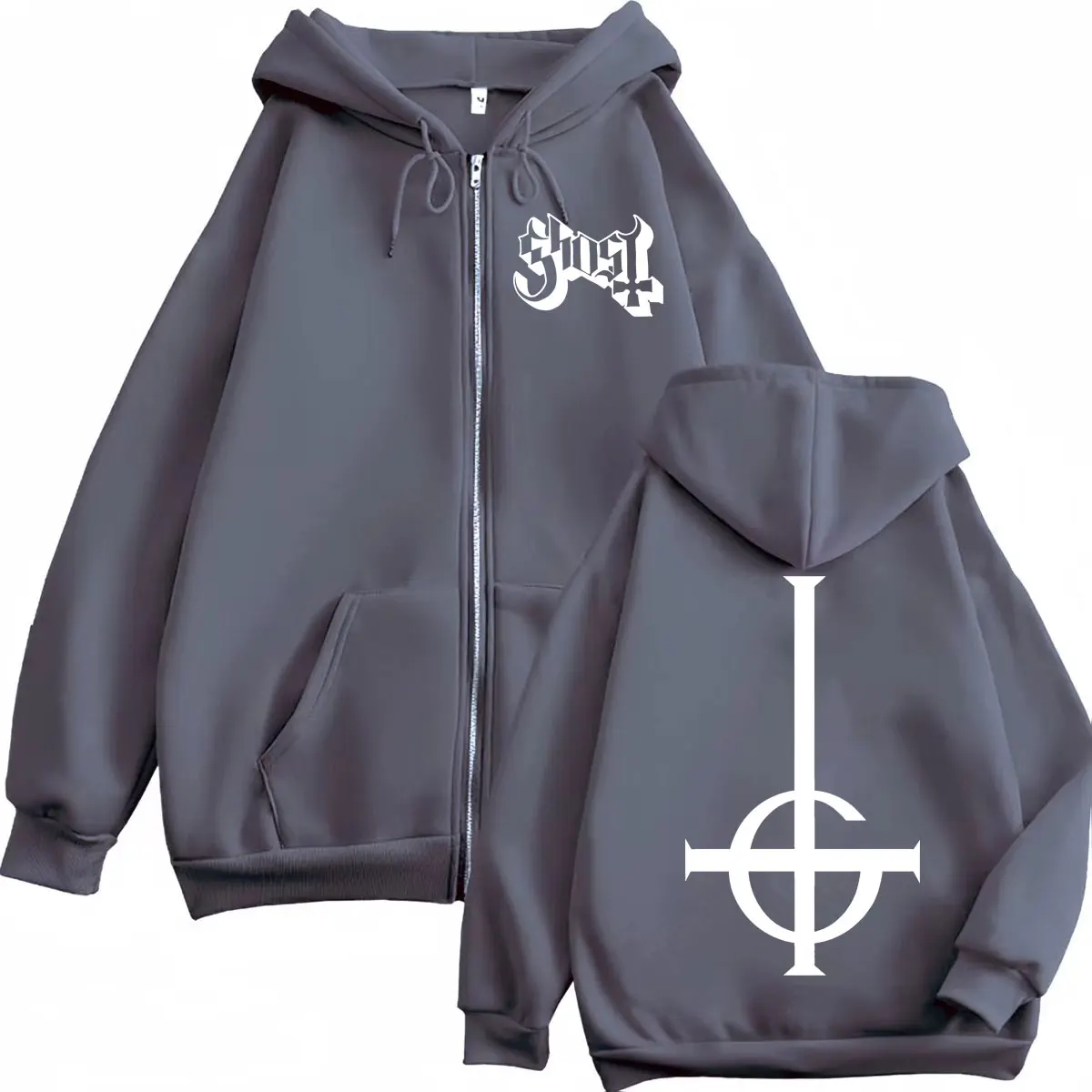Hot Sale Ghost Rock Band Logo Zipper Hoodie Men's Women's High Quality Fashion Zip Up Sweatshirts Casual Loose Fleece Pullovers