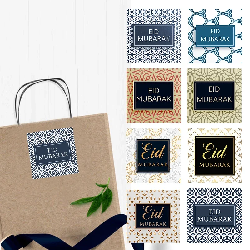 Eid Mubarak Stickers Muslim Party Favors Islamic Celebrate Holidays Eid Al-Fitr Festival Gift Packing Decor Square Stickers