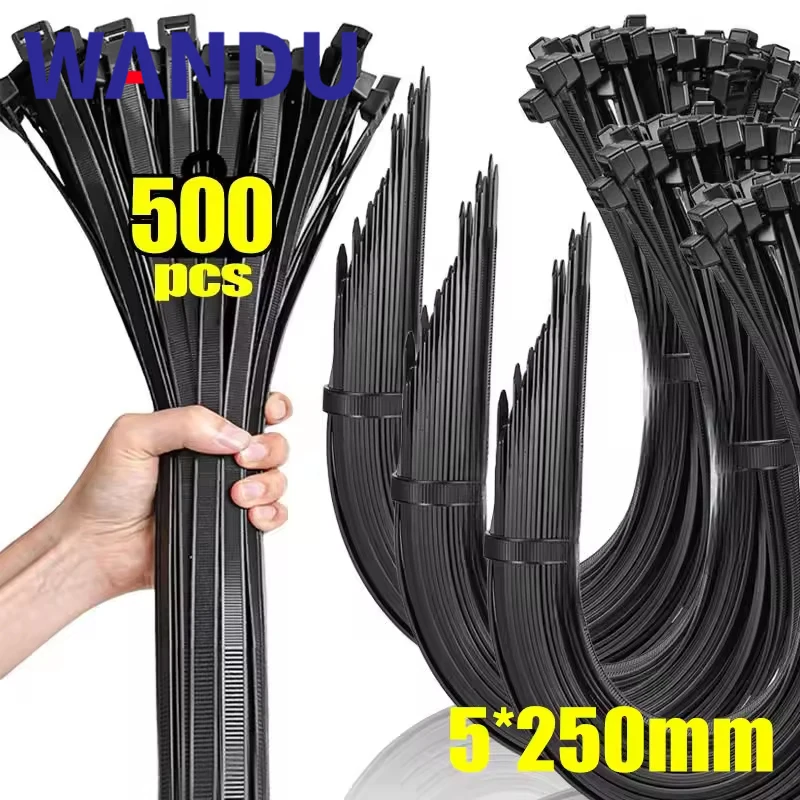 

500/100Pcs Wholesale Plastic Nylon Cable Ties Self-locking Cord Straps Adjustable Cables Fastening Loop Home Office Wire Zip Tie