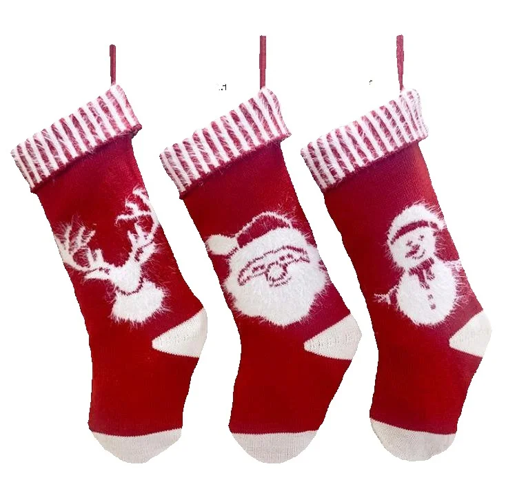 Christmas Decoration Stocking Knitted Jacquard Christmas Socks Acrylic Xmas Tree Home Santa Hanging Gift Socks Wholesale