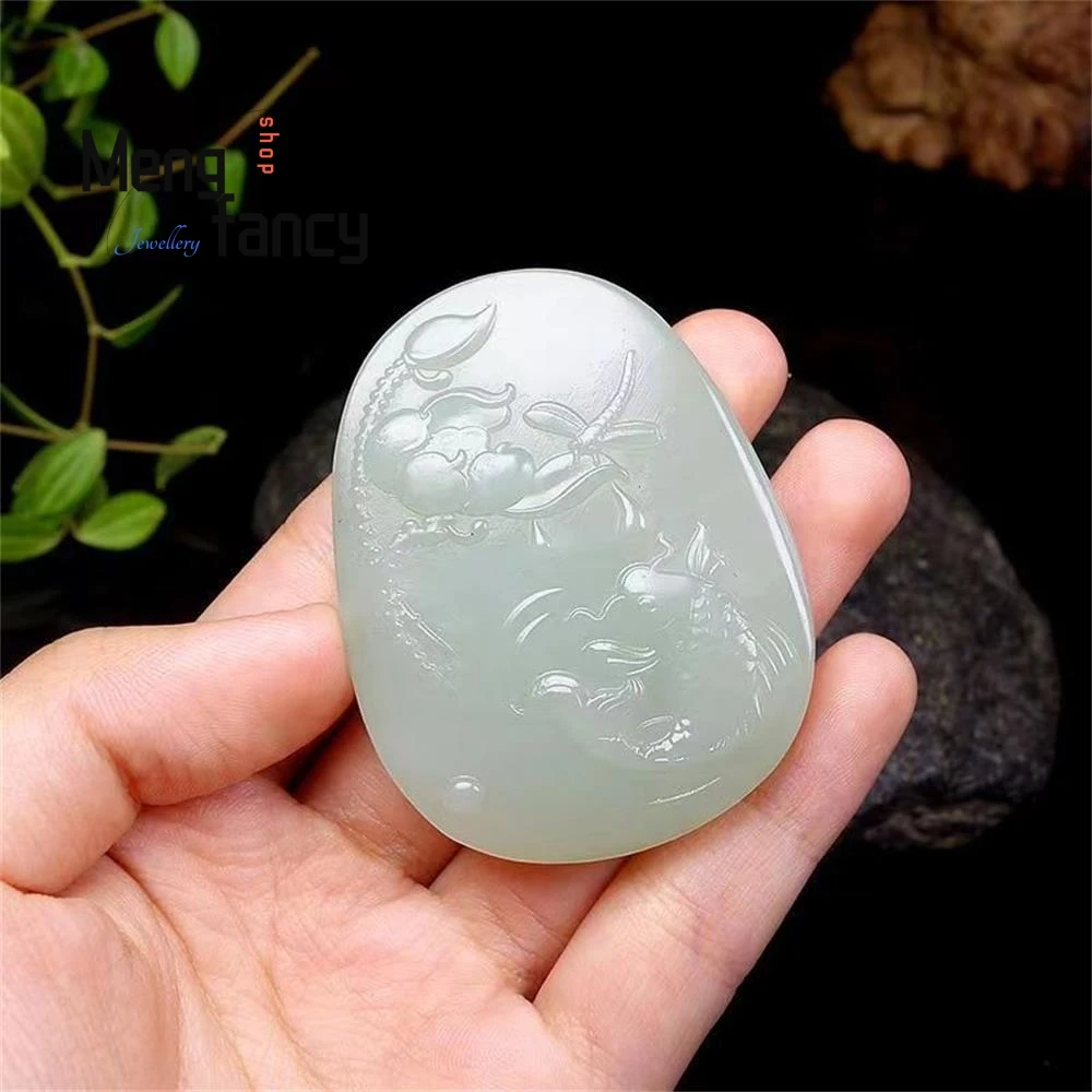 Natural Hotan Jade Fine Carving Lotus koi Flower Pond Pendant  Exquisite Elegant Simple High-grade Fashion Jewelry Holiday Gifts