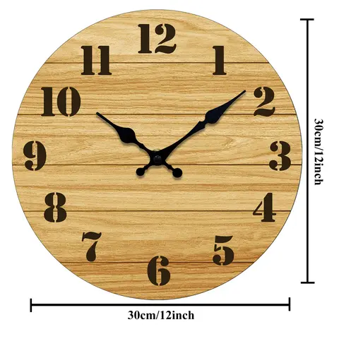 빈티지 벽시계 대형 검정 숫자 천연 목재 무소음 쿼츠 시계 침실 주방 홈 데코 휴일 선물 8/10/12 인치