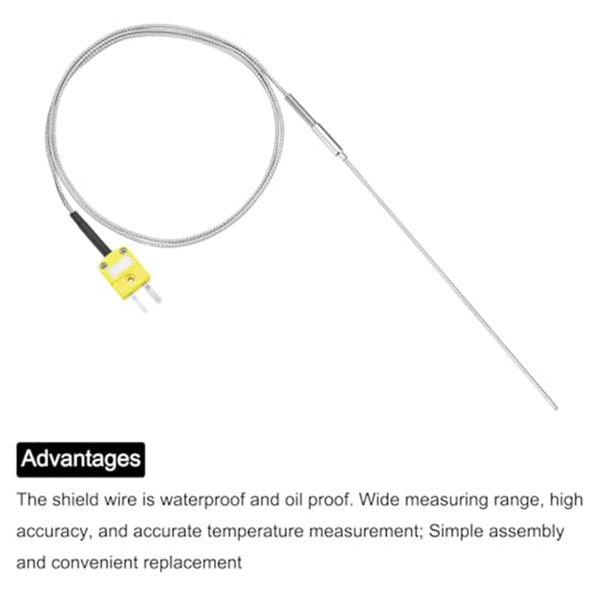 Termopar tipo K com plugue, sonda do sensor de temperatura do medidor -50 a 1100 ° C, fio de 3,3 pés 1x150mm