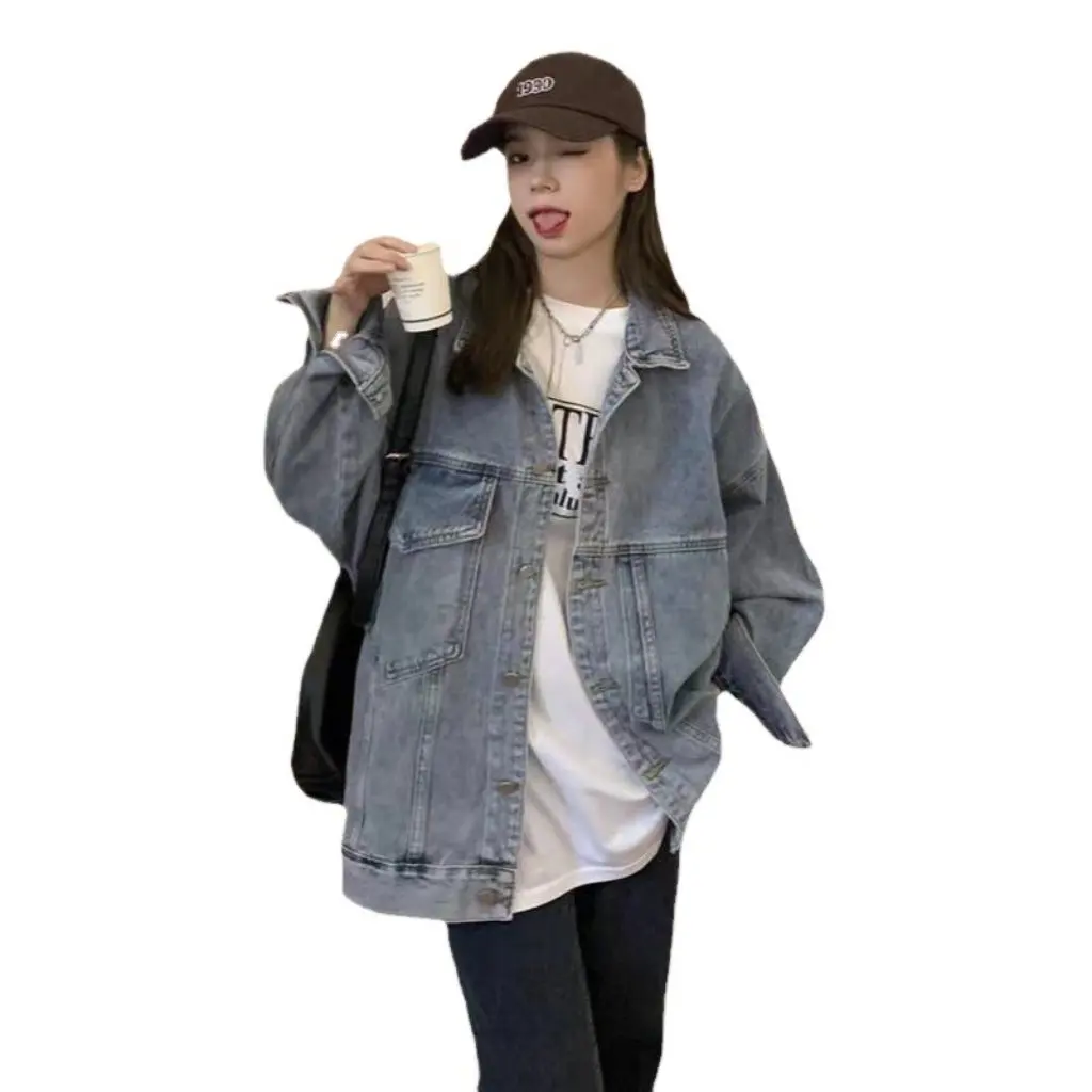 Top in denim sciolto stile coreano per donna Primavera Autunno Capispalla alla moda in stile Hong Kong facile da abbinare