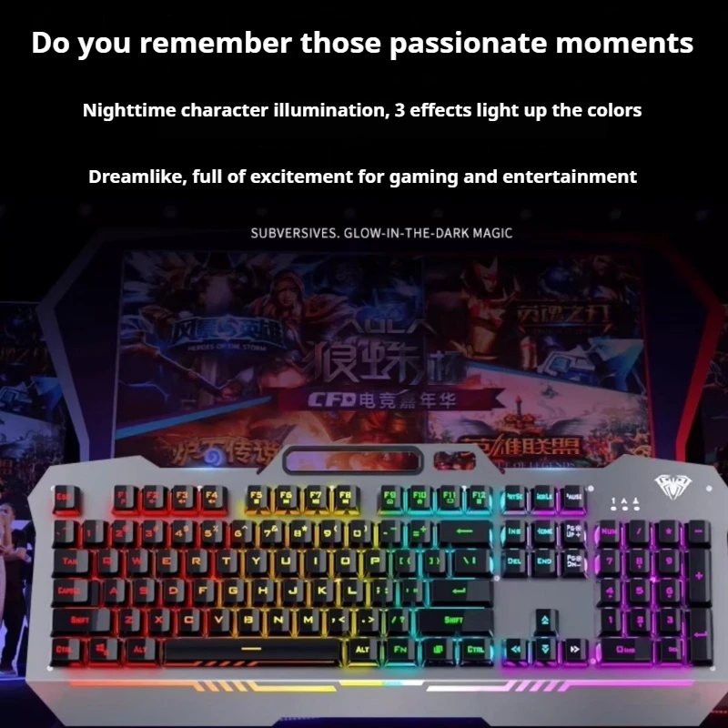 F3010 Wired Keyboard RGB Ergonomic Abs Plastic Phone Holder Metal Panel Dual Color Injection Molded Touch Silky Smooth CSGO