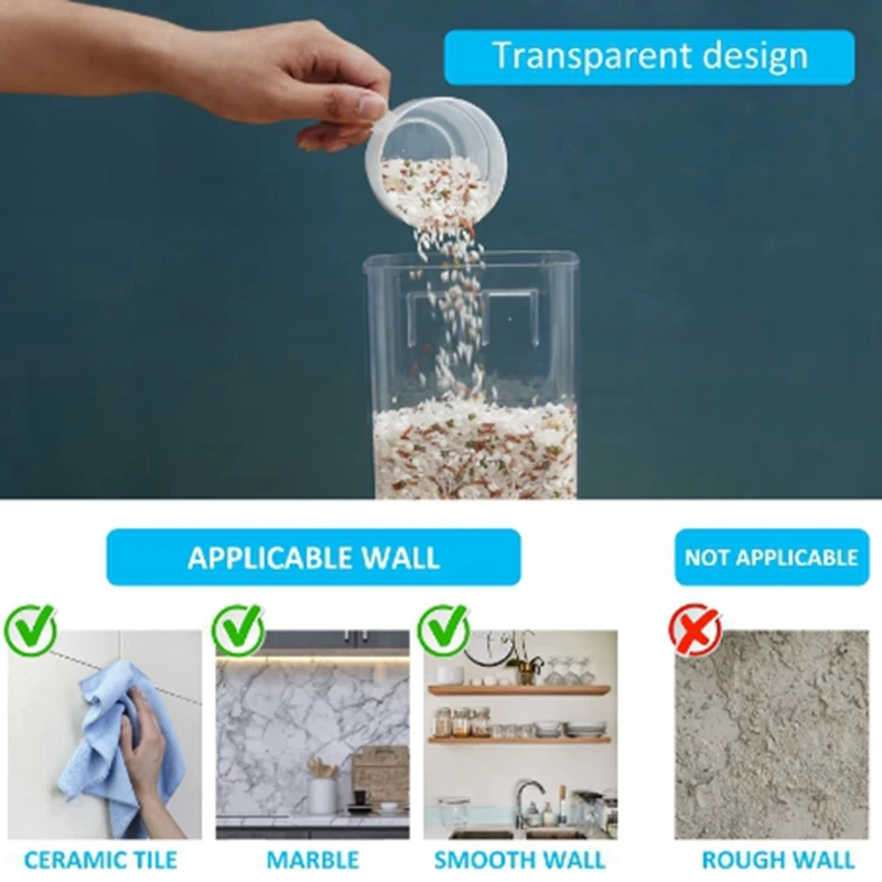 Transparent Rice Dispenser Wall Mounted Rice Storage Containers Kitchen Grain Organizer Sealed Kitchen Storage