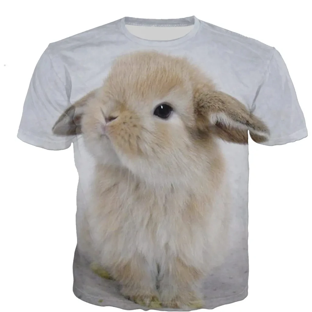 Cute Rabbit T-Shirts Animal 3D Print Men Women Short Sleeve T Shirt Casual Streetwear Oversized Harajuku Kids Tees Tops Clothing