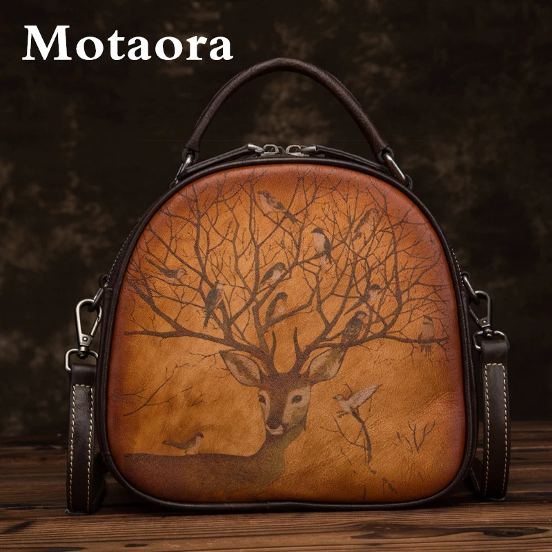 MOTAORA Vintage Women\'s Leather Bag Luxury Designer Woman Circular Bags For Female Shoulder Bag Ladies Genuine Leather Handbags