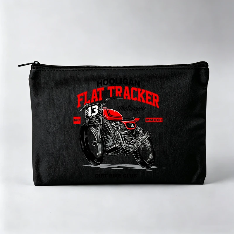Women's Motorcycle Graphic Makeup Bag with Typography Print, Casual Cosmetic Pouch for Daily Use