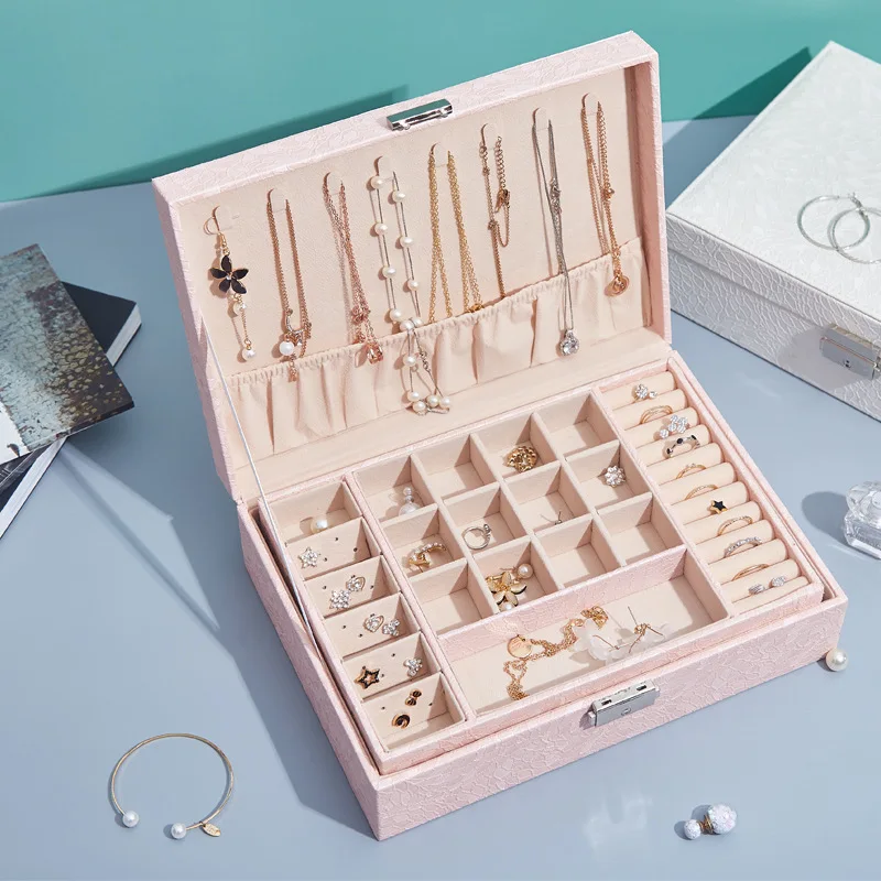 

Double-layer large-capacity jewelry storage box, hand jewelry box, earrings, earrings, street stall necklace, Italian jewelry